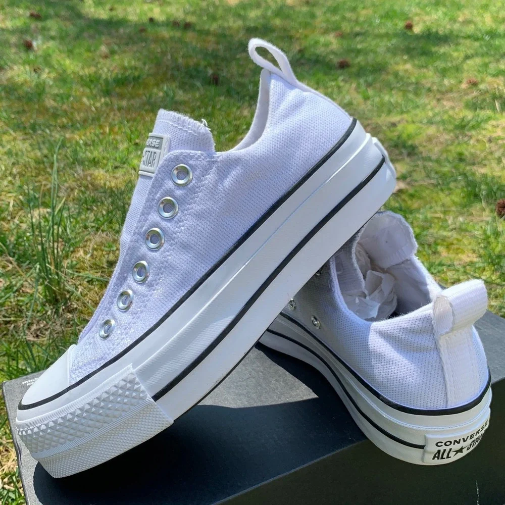 Converse CTAS Lift Slip-On Platform White Silver Glitter